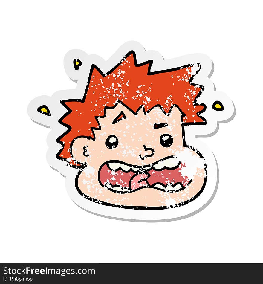 distressed sticker of a cartoon frightened face