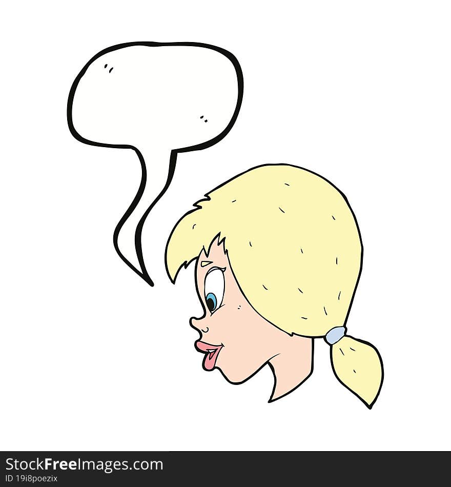 cartoon pretty female face with speech bubble