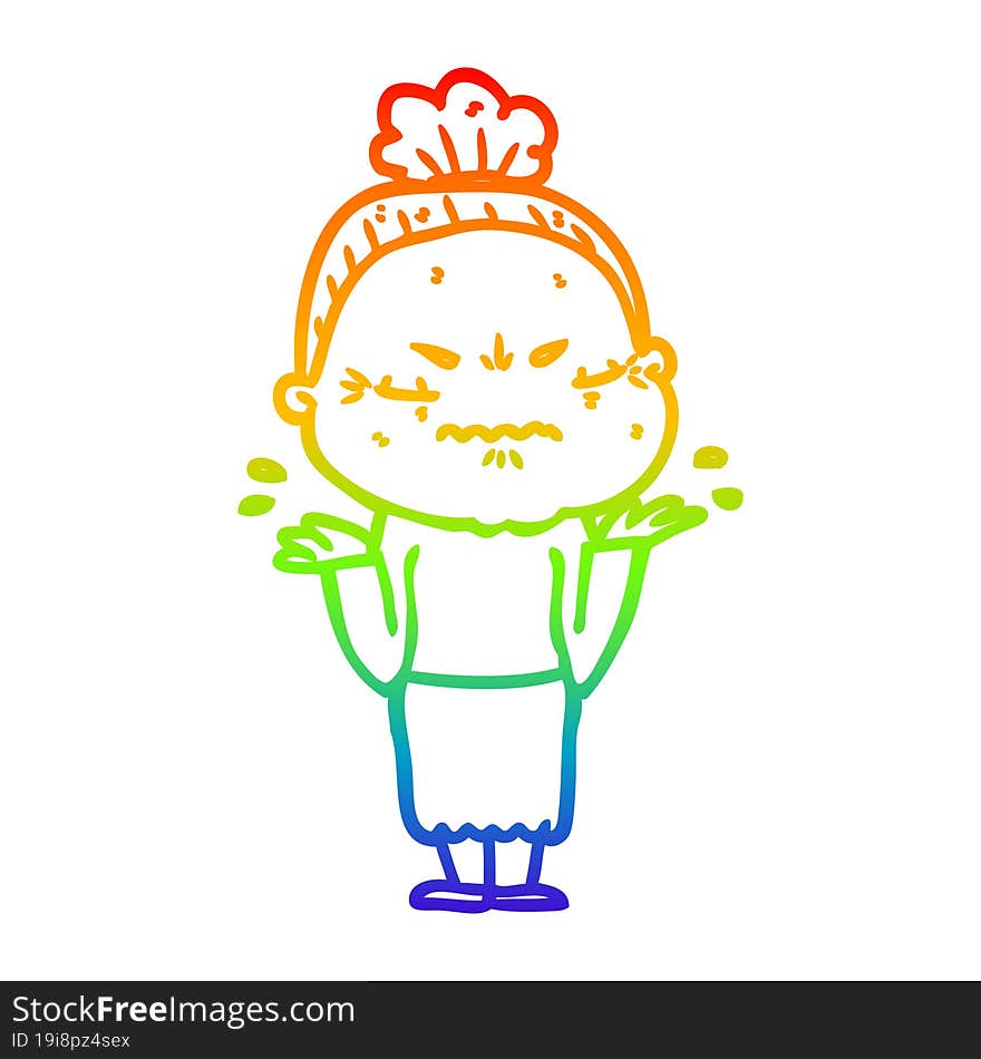 rainbow gradient line drawing cartoon annoyed old lady