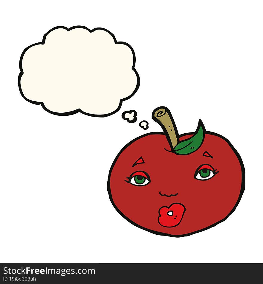 Cartoon Apple With Face With Thought Bubble