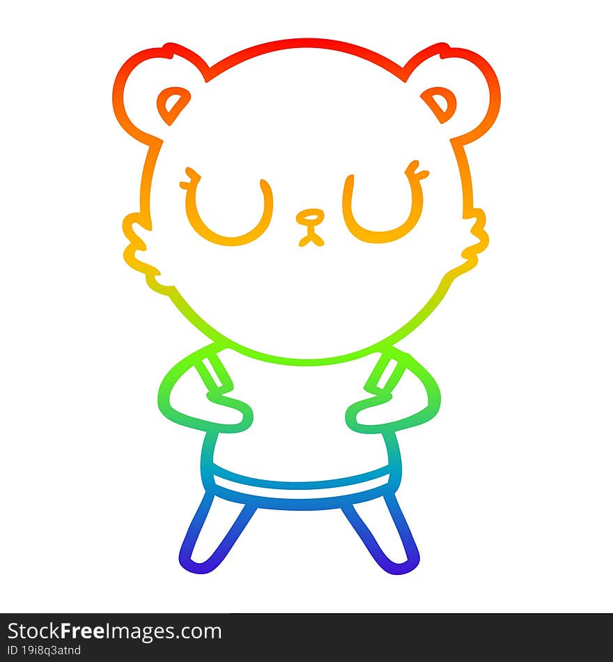 Rainbow Gradient Line Drawing Peaceful Cartoon Bear