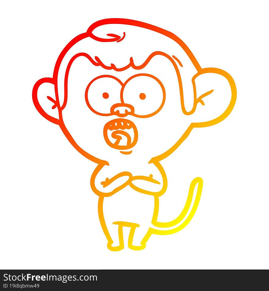 Warm Gradient Line Drawing Cartoon Shocked Monkey