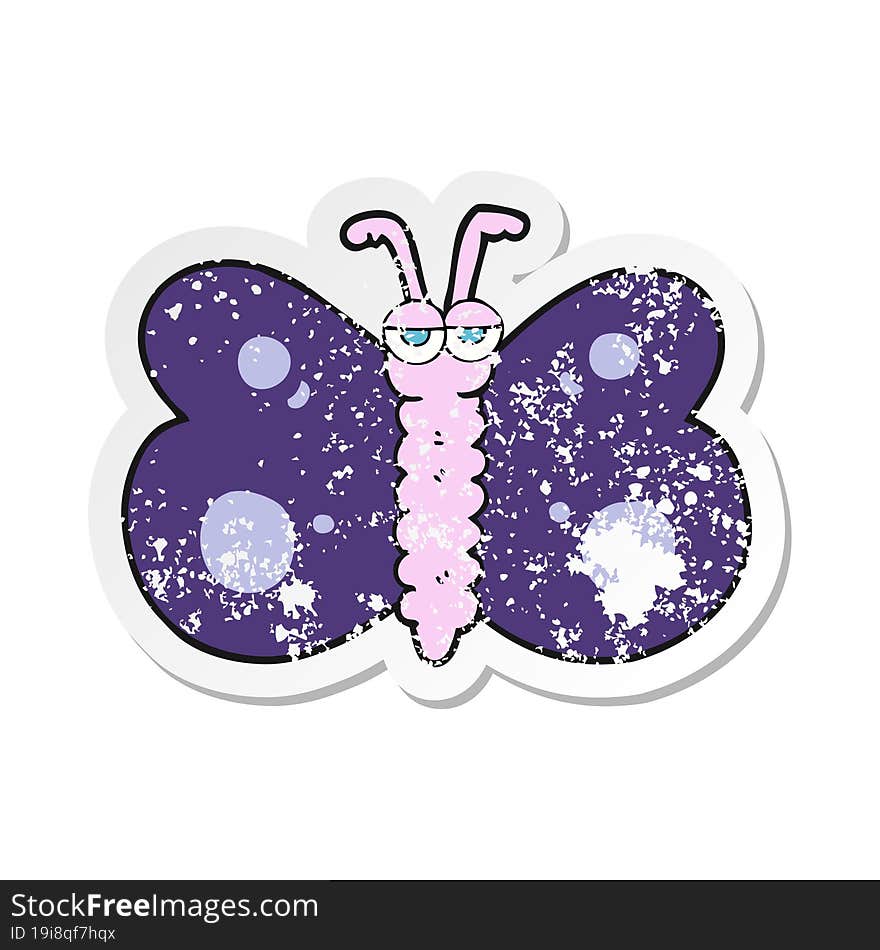 retro distressed sticker of a cartoon butterfly