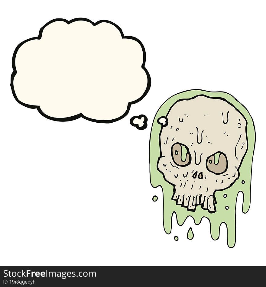 Cartoon Slimy Skull With Thought Bubble