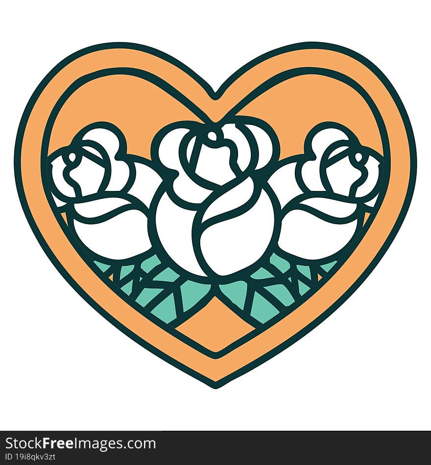 Tattoo Style Icon Of A Heart And Flowers