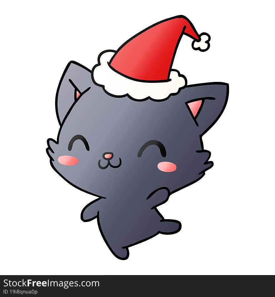 hand drawn christmas gradient cartoon of kawaii cat