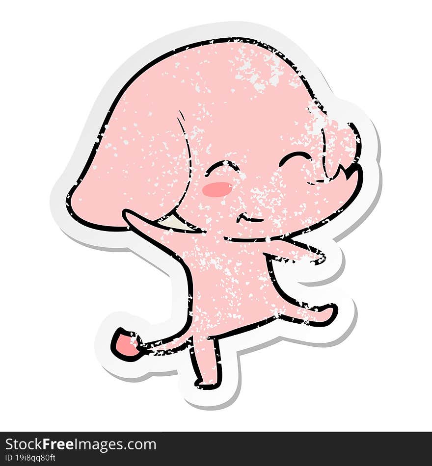 distressed sticker of a cute cartoon elephant dancing