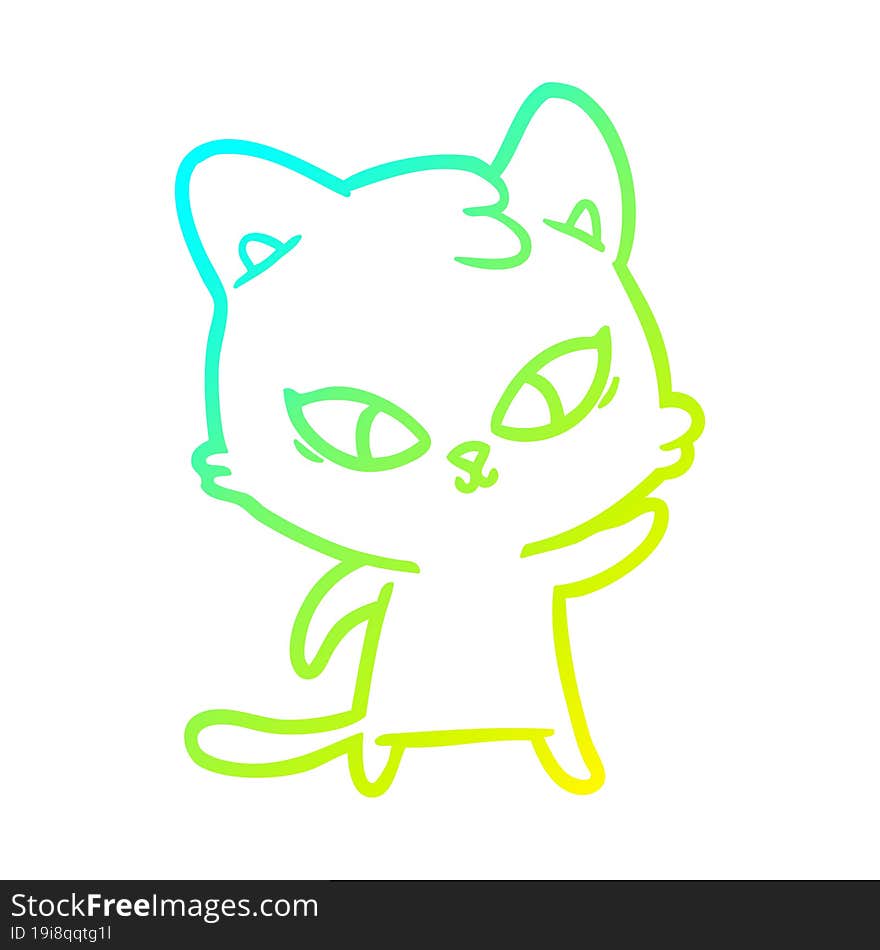 cold gradient line drawing of a cute cartoon cat