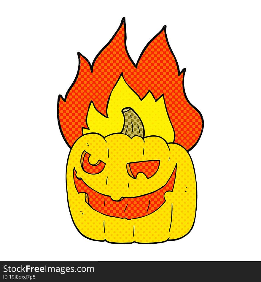 cartoon flaming halloween pumpkin