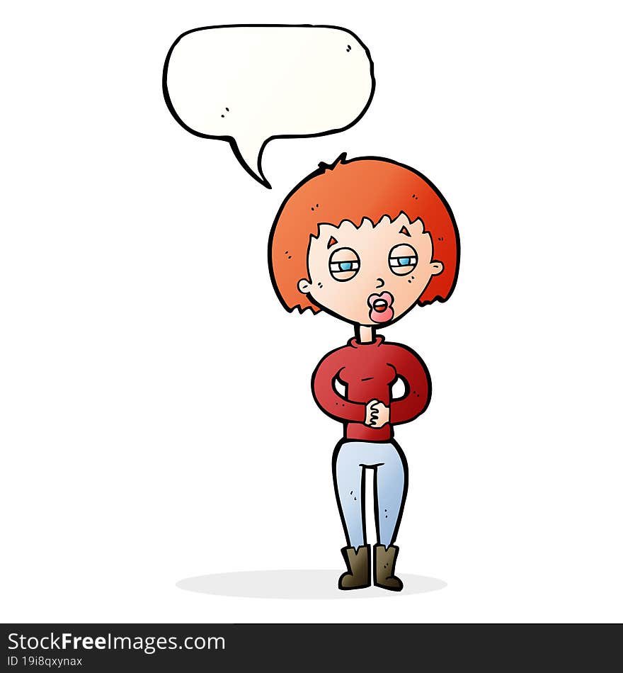 Cartoon Tired Woman With Speech Bubble