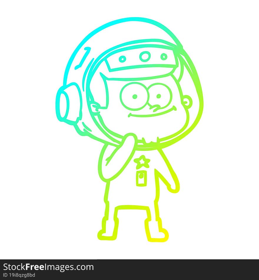 cold gradient line drawing of a happy astronaut cartoon