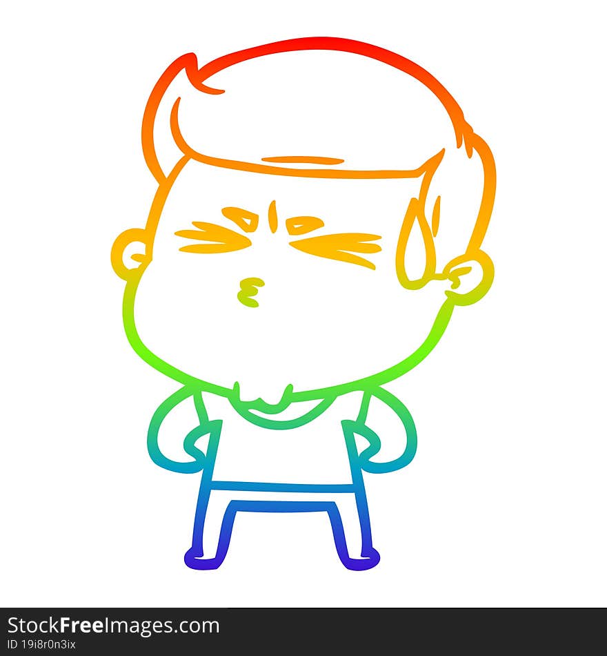 rainbow gradient line drawing cartoon man sweating