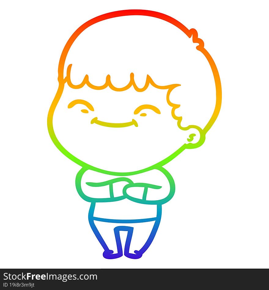 Rainbow Gradient Line Drawing Cartoon Happy Boy