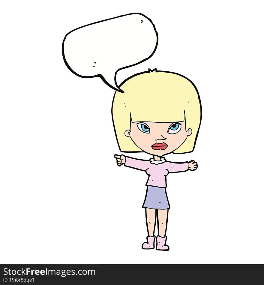 Cartoon Woman Pointing With Speech Bubble