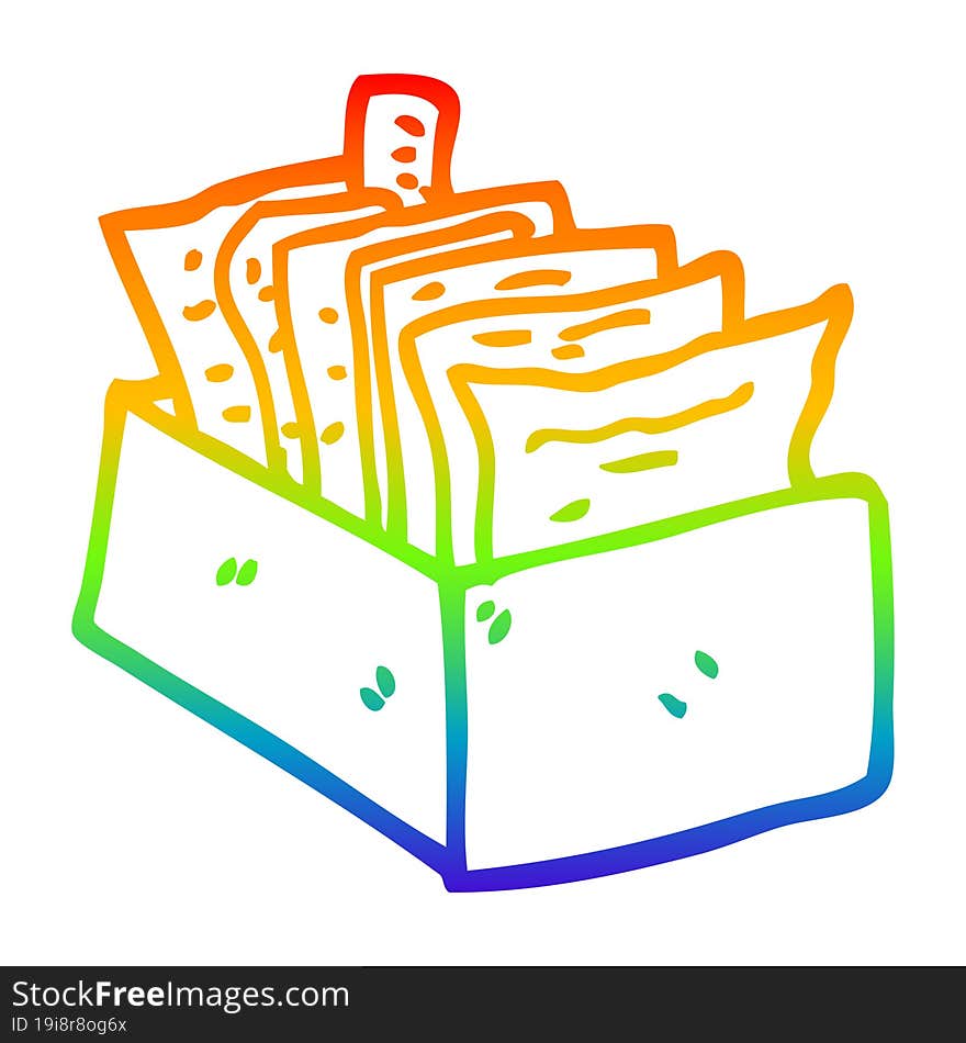 rainbow gradient line drawing cartoon office filing box