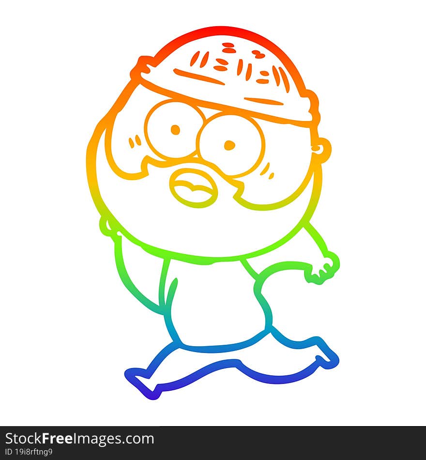 Rainbow Gradient Line Drawing Cartoon Bearded Man Running