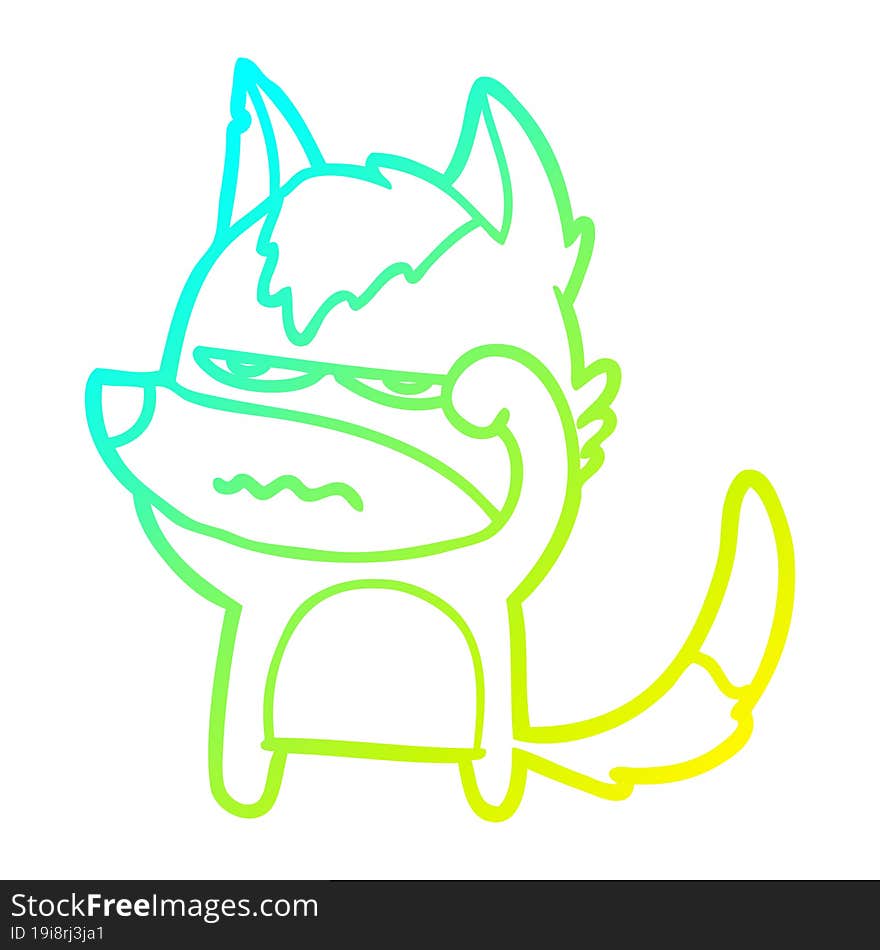 Cold Gradient Line Drawing Cartoon Annoyed Wolf