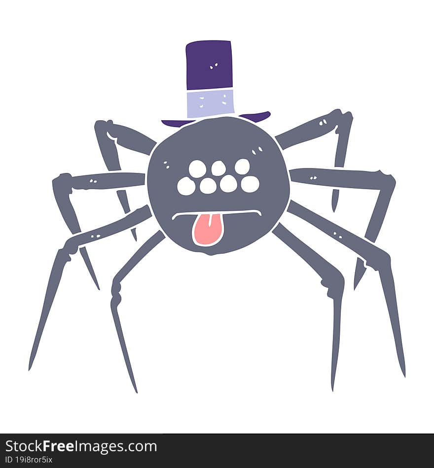 Flat Color Illustration Of A Cartoon Halloween Spider In Top Hat