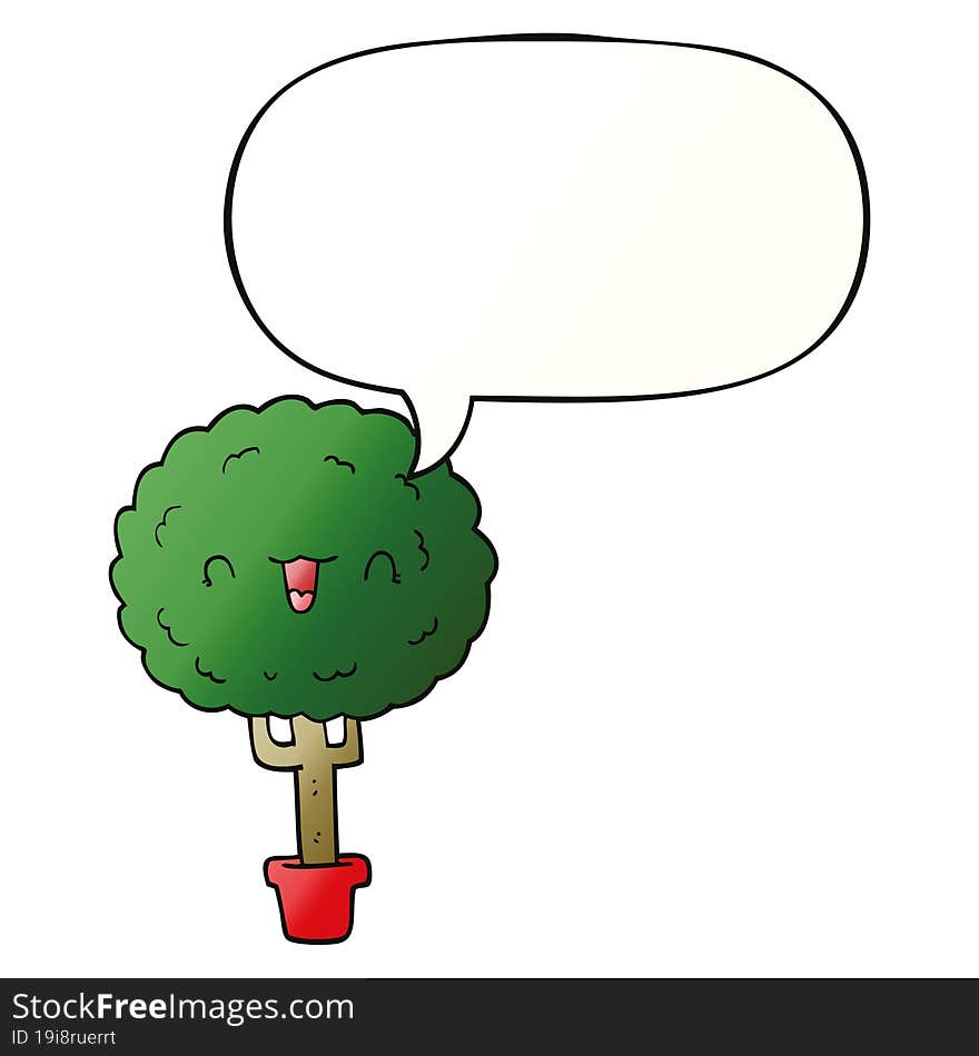 cartoon happy tree and speech bubble in smooth gradient style