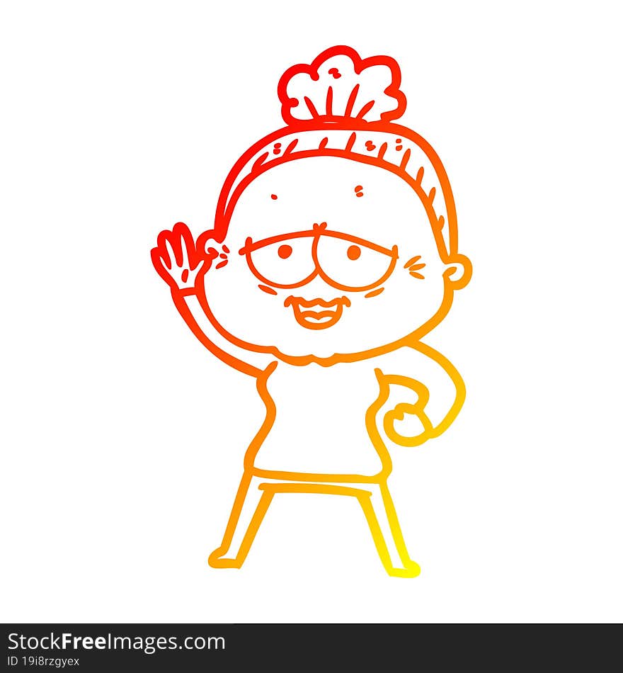 Warm Gradient Line Drawing Cartoon Happy Old Lady