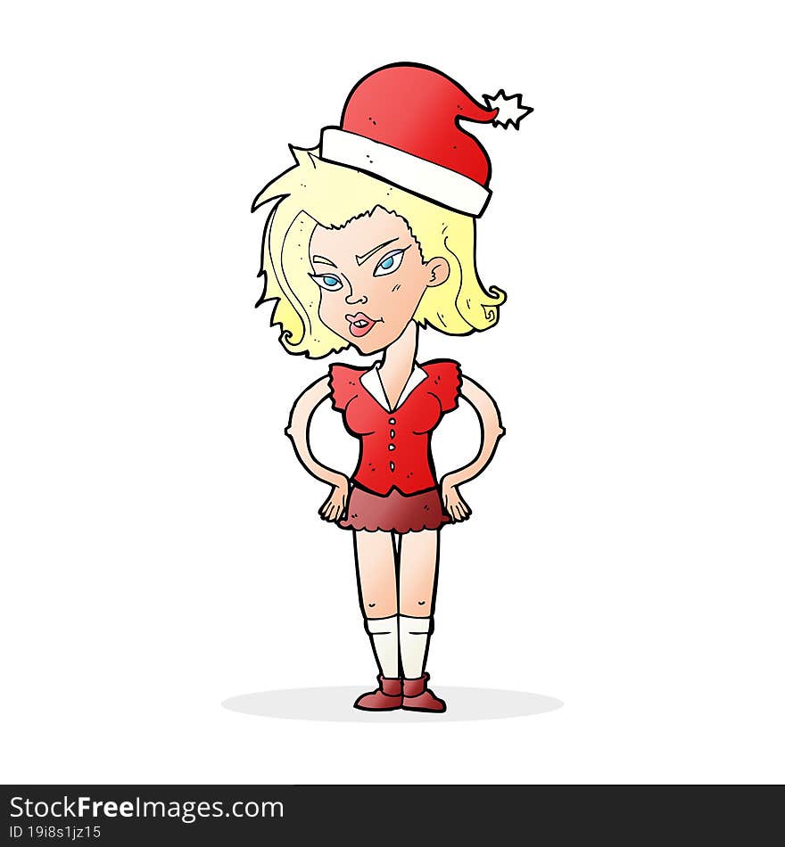 Cartoon Woman In Christmas Hat