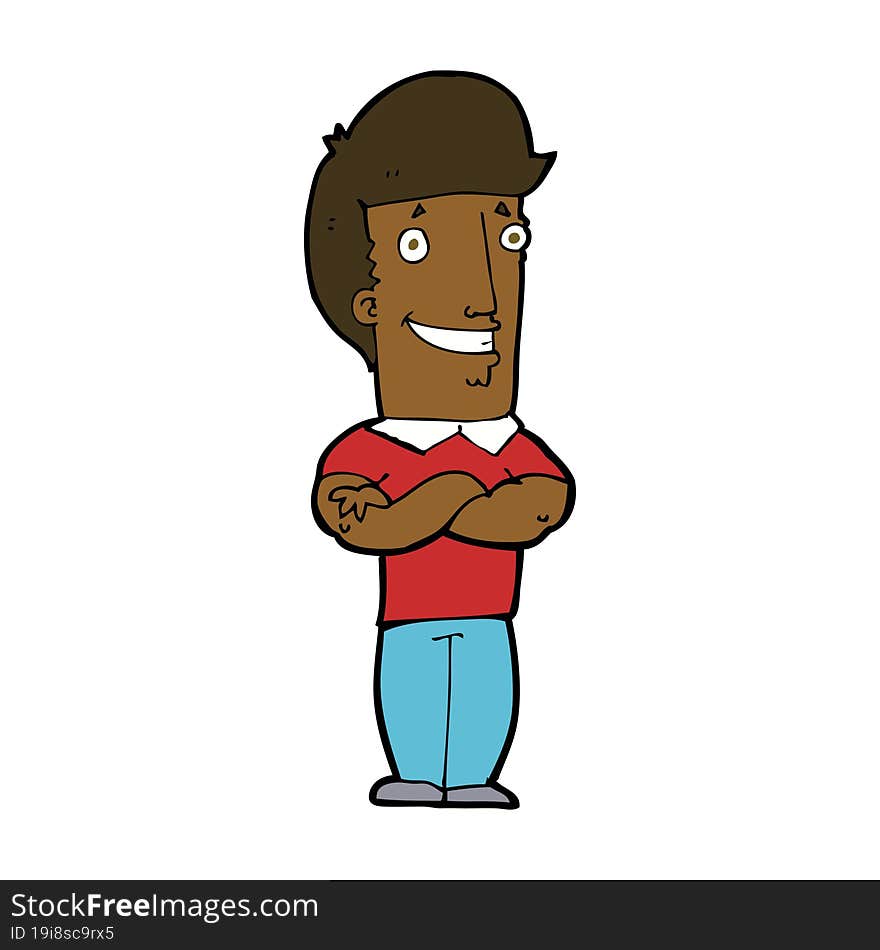 cartoon man with folded arms grinning