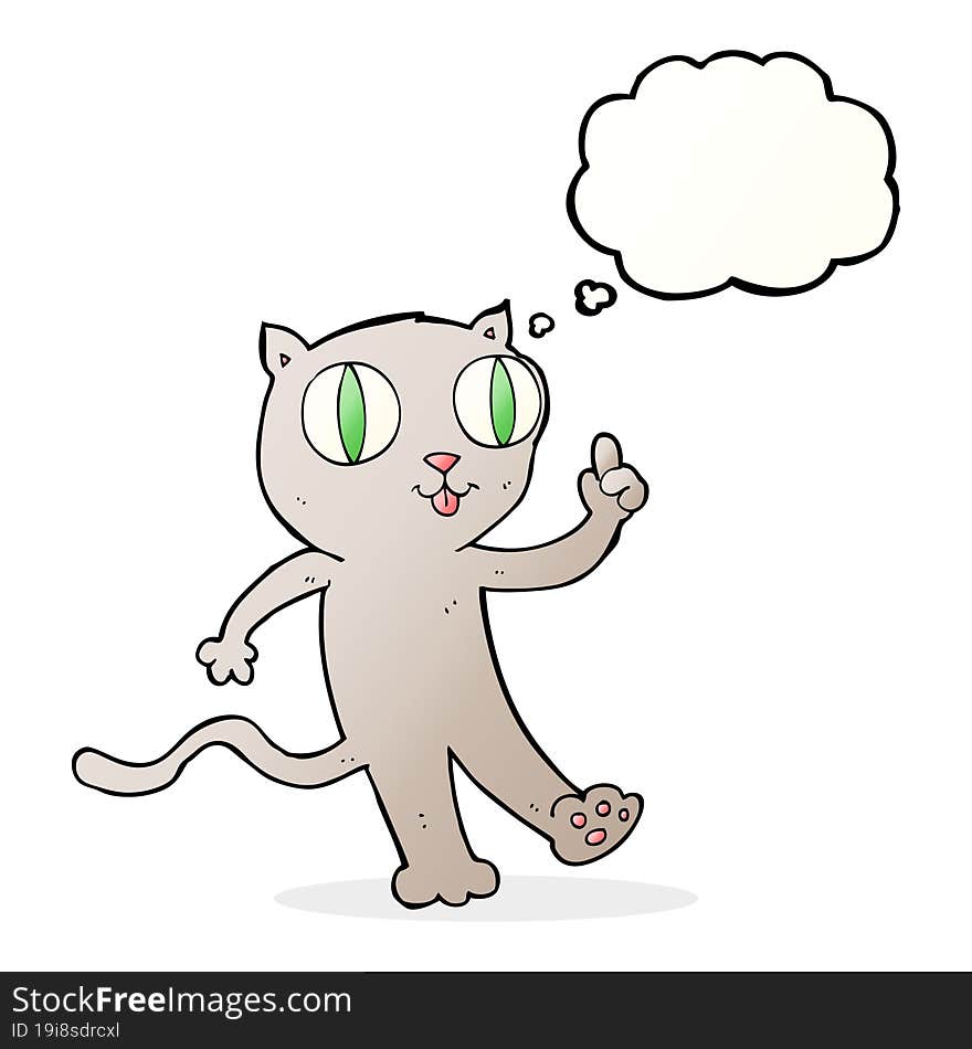 Cartoon Cat With Idea With Thought Bubble