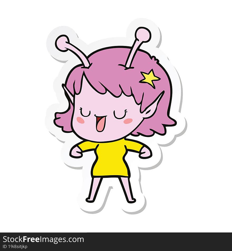 sticker of a happy alien girl cartoon