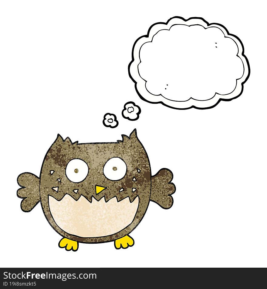 freehand drawn thought bubble textured cartoon owl