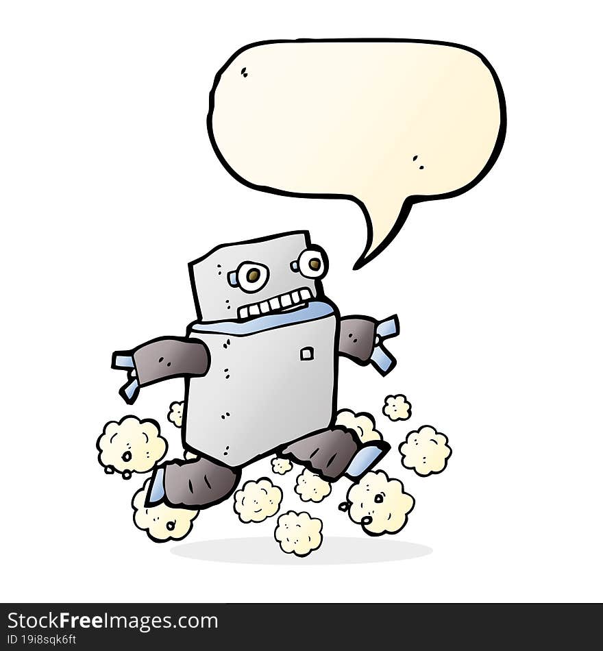 cartoon running robot with speech bubble