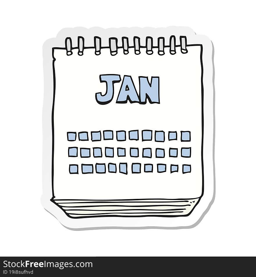 sticker of a cartoon calendar showing month of january