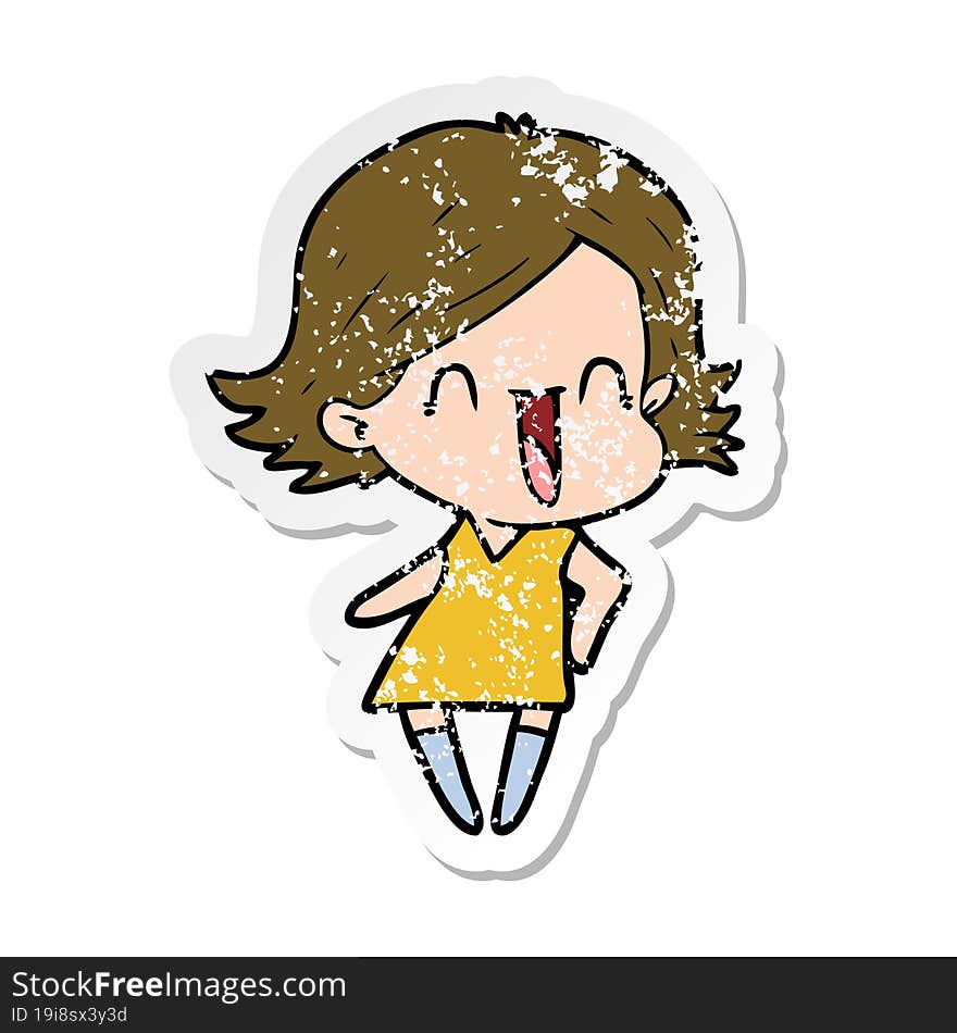 Distressed Sticker Of A Cartoon Happy Woman