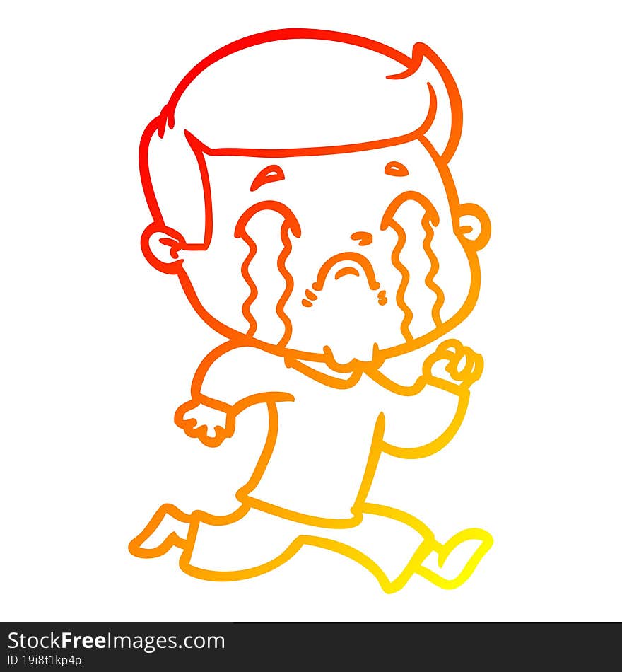 warm gradient line drawing of a cartoon man crying