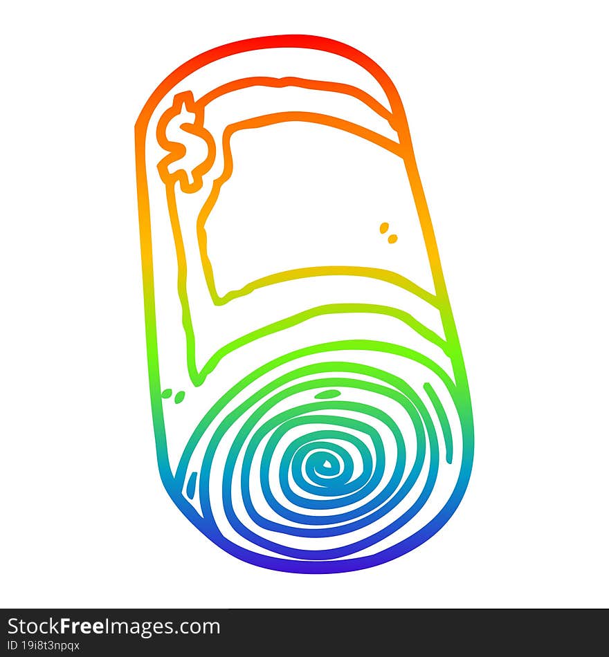 rainbow gradient line drawing cartoon roll of money