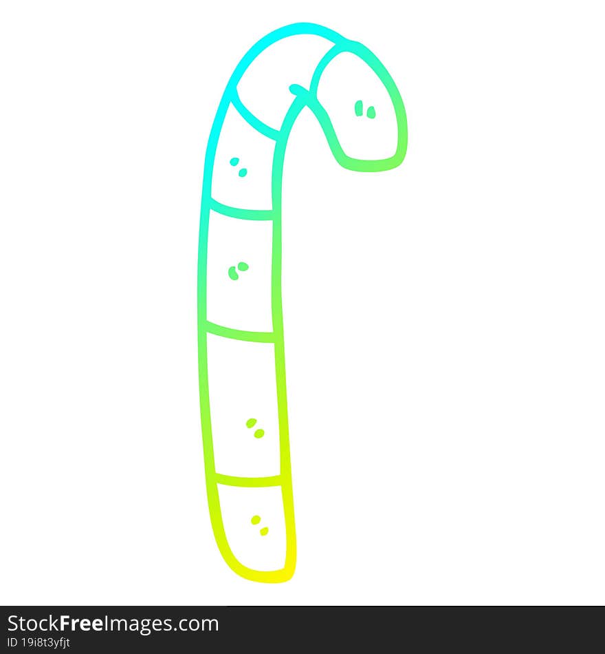 cold gradient line drawing of a cartoon striped candy cane