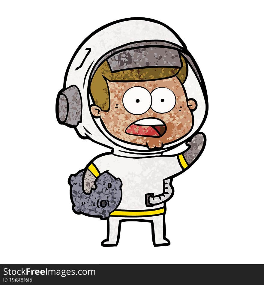 cartoon surprised astronaut holding moon rock. cartoon surprised astronaut holding moon rock