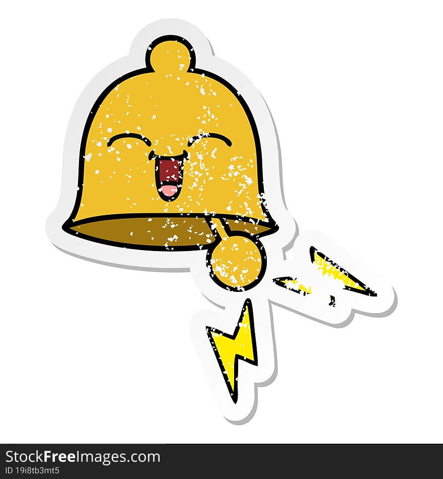 distressed sticker of a cute cartoon ringing bell