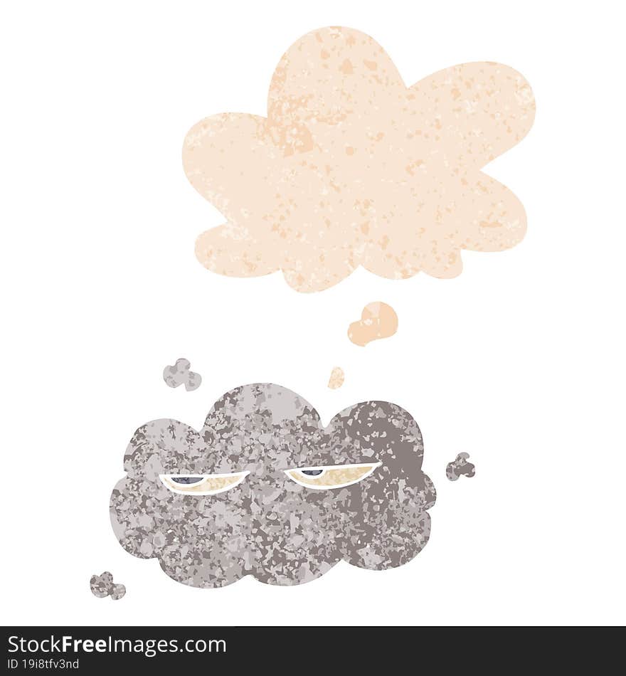 cute cartoon cloud and thought bubble in retro textured style