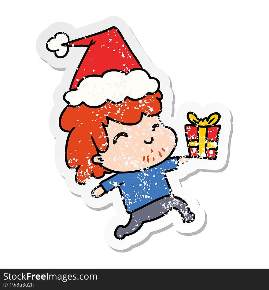 christmas distressed sticker cartoon of kawaii boy