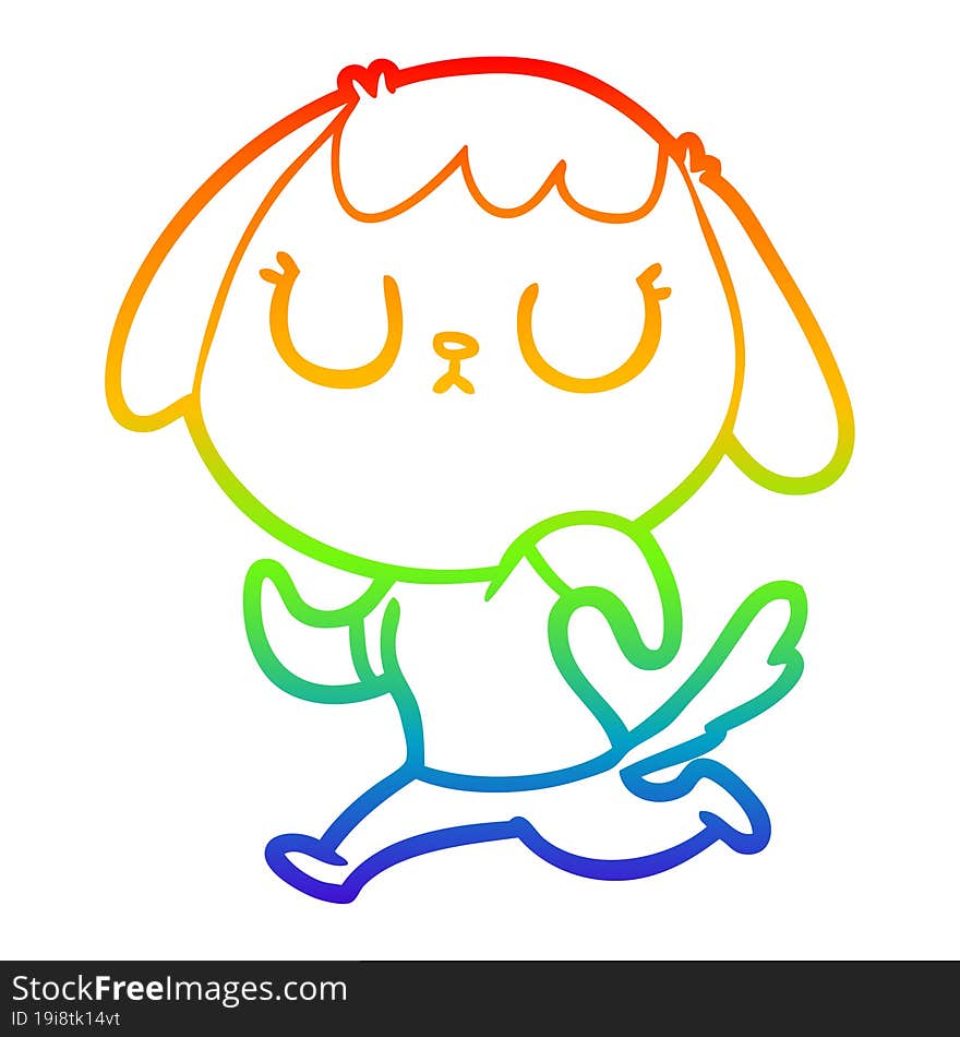 Rainbow Gradient Line Drawing Cute Cartoon Dog