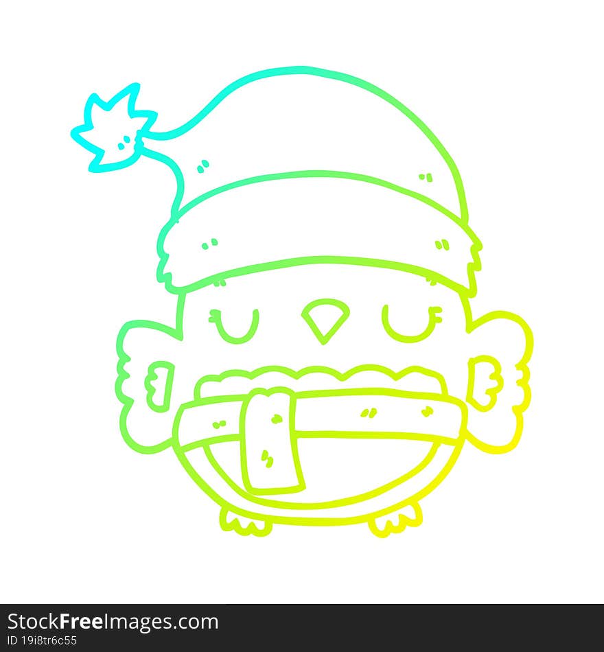 cold gradient line drawing cute christmas owl