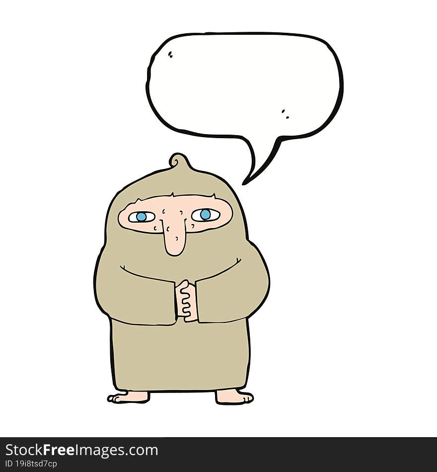 cartoon monk in robe with speech bubble