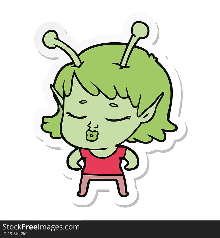 sticker of a cute alien girl cartoon