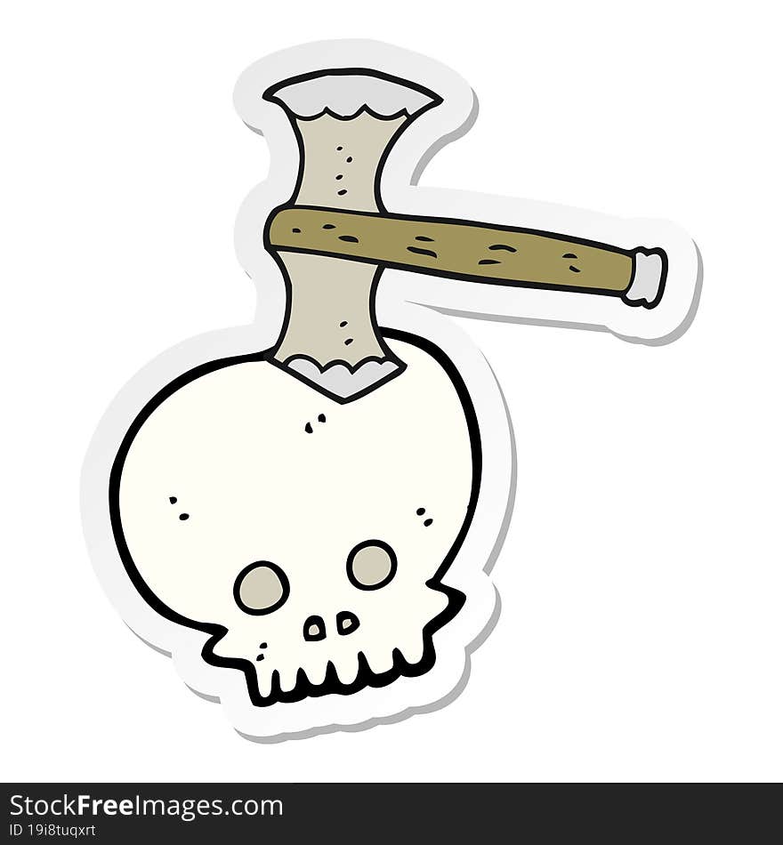 sticker of a cartoon axe in skull