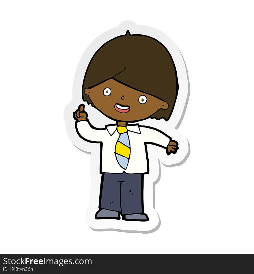 sticker of a cartoon school boy answering question