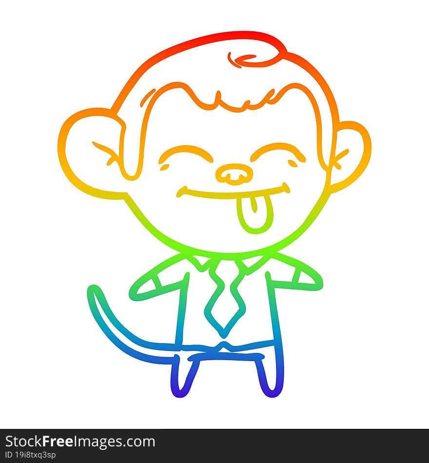 rainbow gradient line drawing funny cartoon monkey wearing shirt and tie