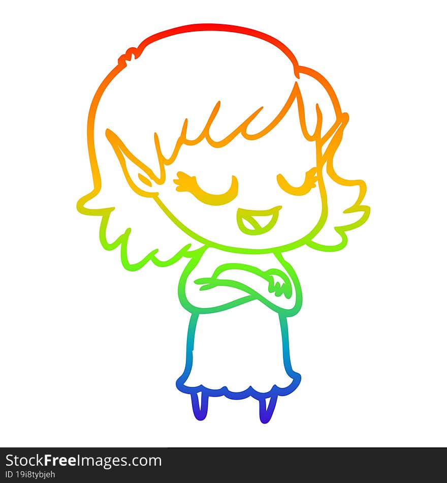 rainbow gradient line drawing happy cartoon elf girl