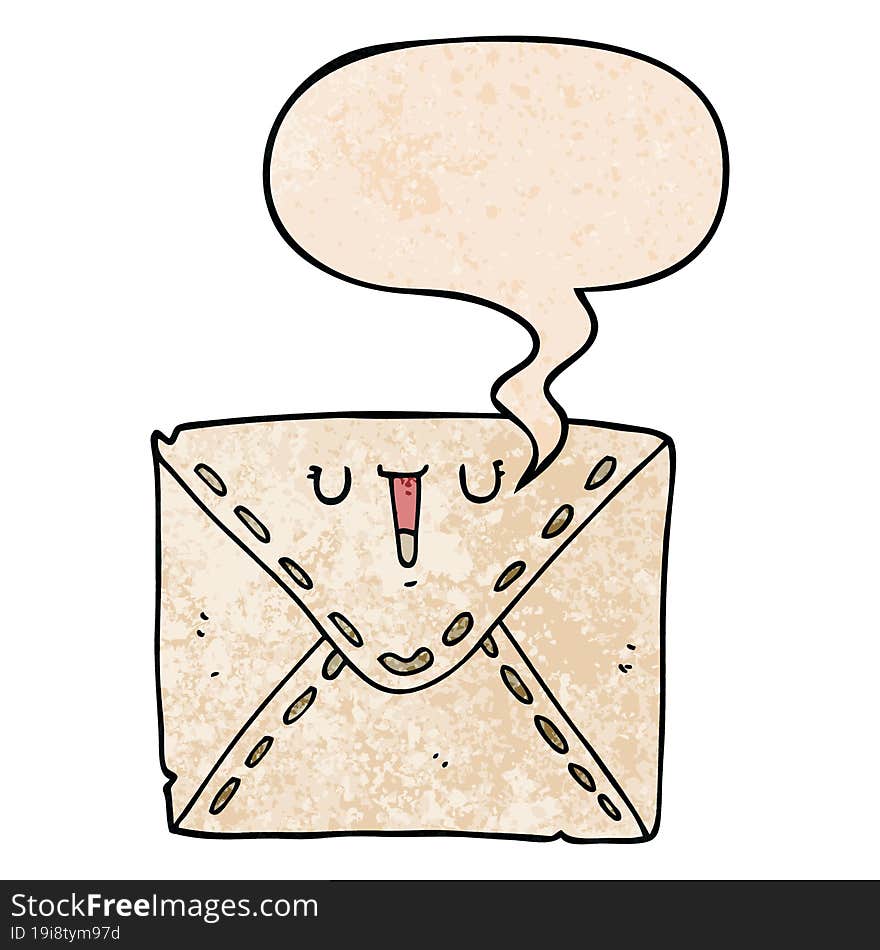 cartoon envelope with speech bubble in retro texture style