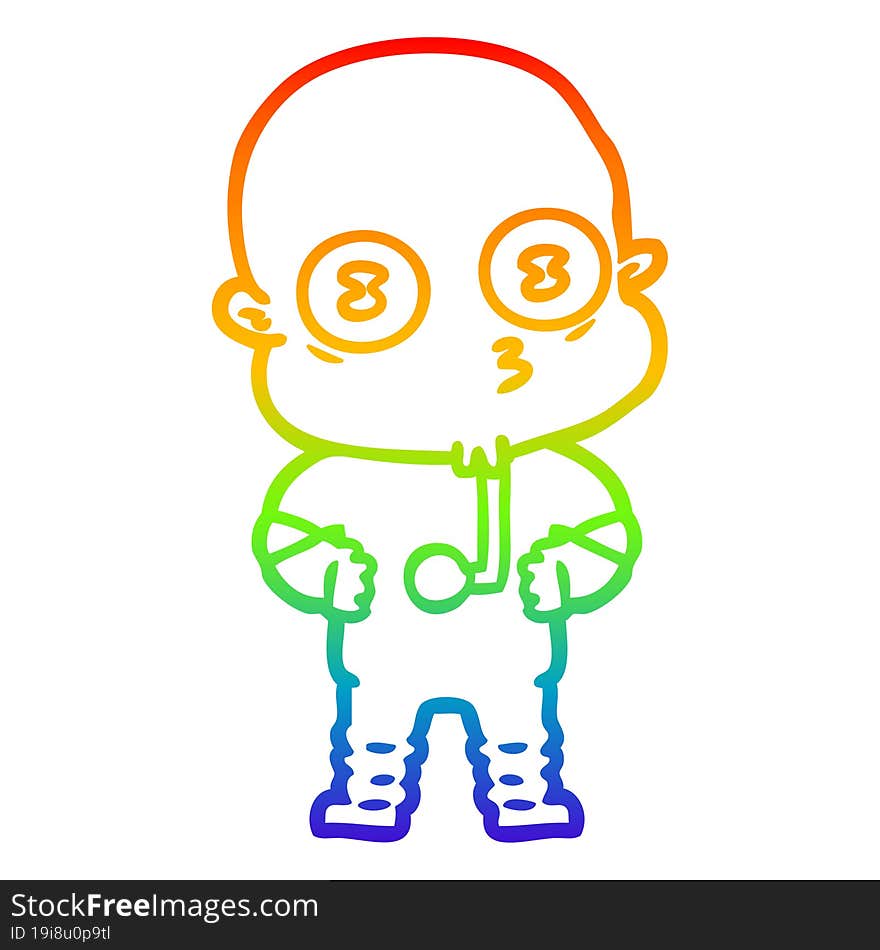 Rainbow Gradient Line Drawing Cartoon Weird Bald Spaceman