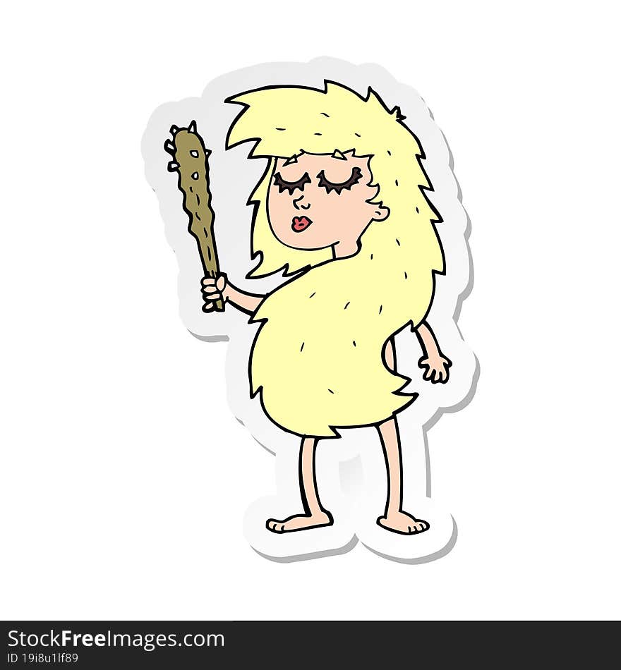 sticker of a cartoon cave woman